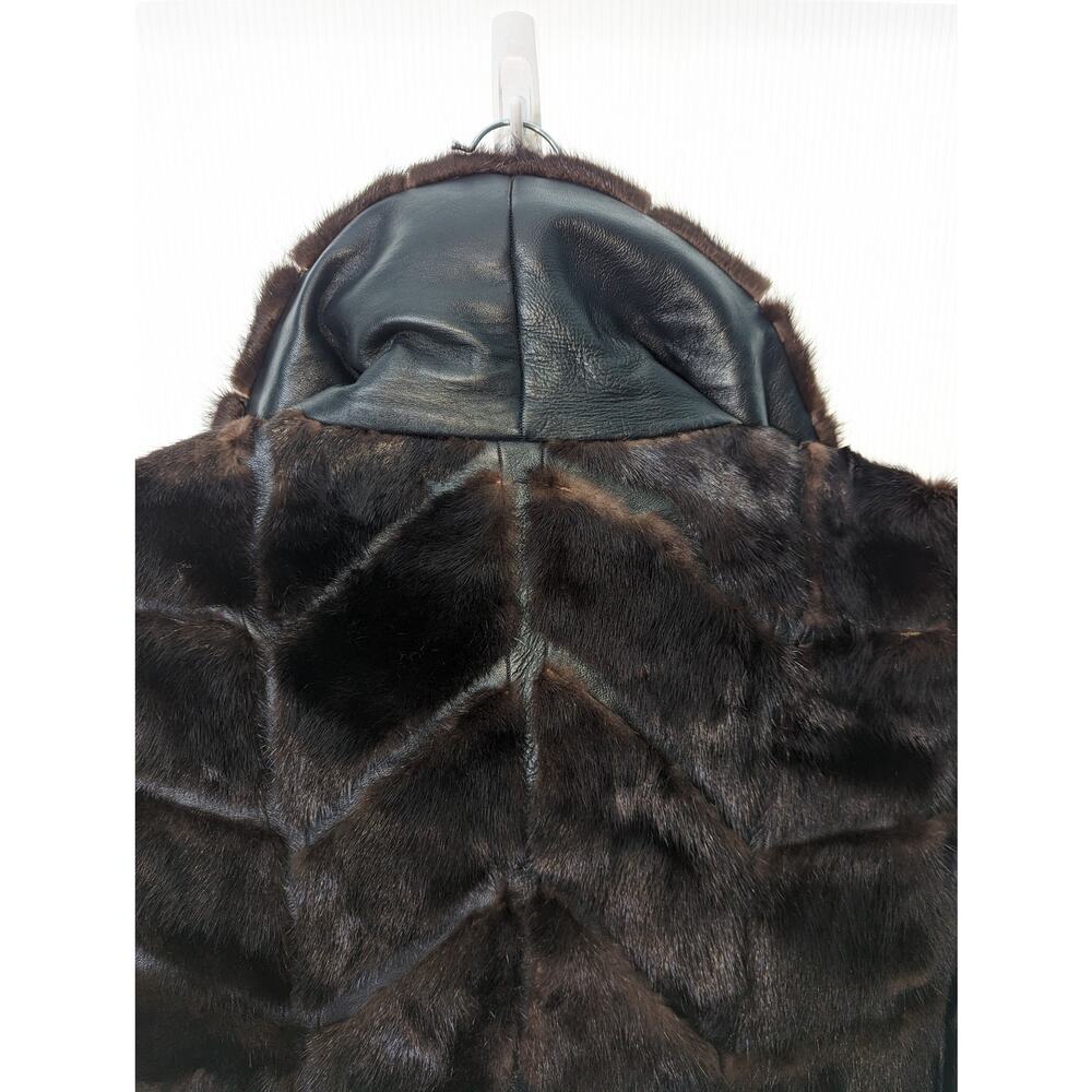 Vintage 70's Dayton's Black Leather Coat with Fur Accents Tie Waist Black Brown - Picture 4 of 14